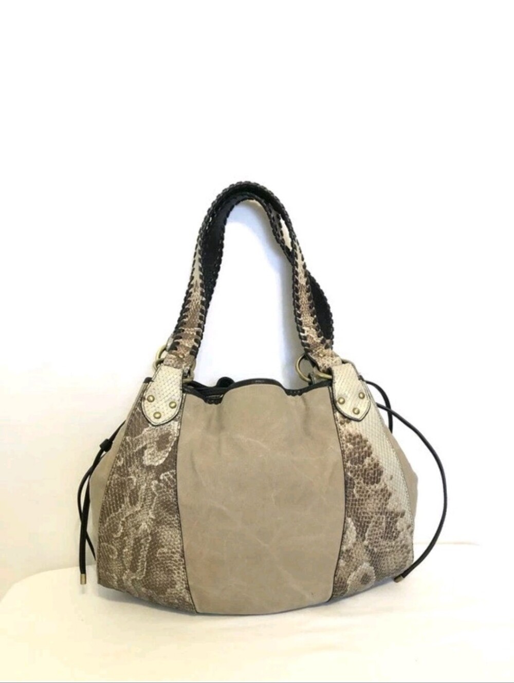 Donald J Pliner Snake-Print Leather & Canvas Hobo Bag